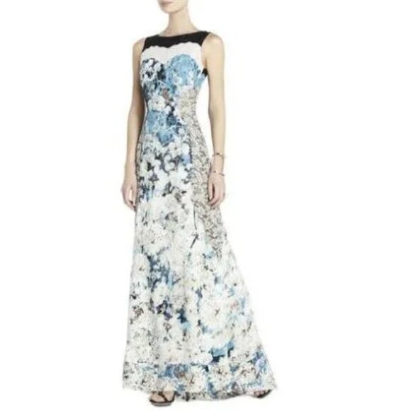 BCBGMaxAzria Tahiti Blue Combo Provence Sleeveless Open-Back Gown Maxi Dress 4 - Picture 1 of 16